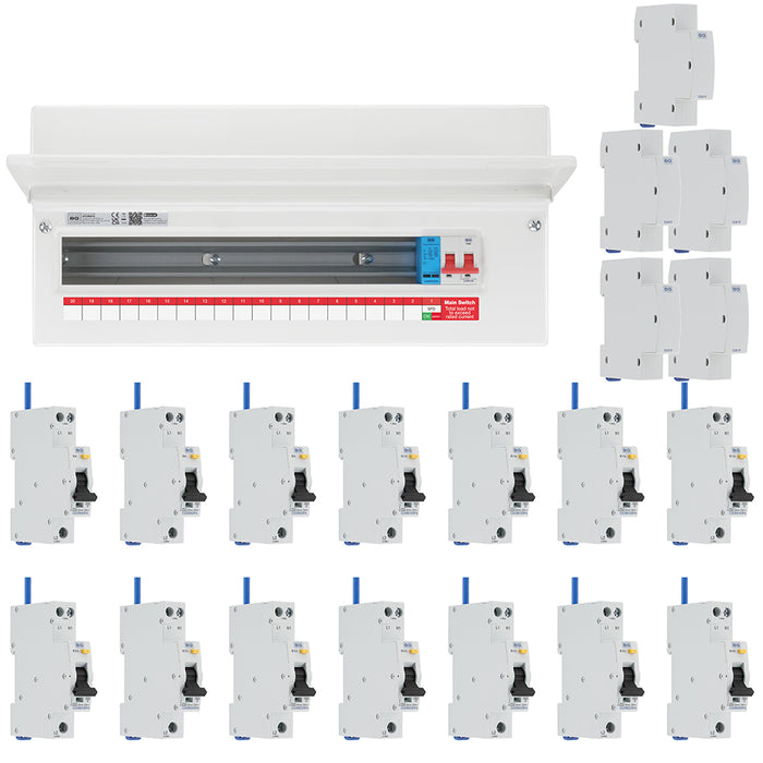 BG Fortress CF22MS19 22 Module 19 Way 100A Main Switch Consumer Unit with T2 SPD + 14 Bi-Directional DP RCBOs & 5x CUA19 FREE Blanks