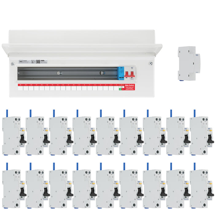 BG Fortress CF22MS19 22 Module 19 Way 100A Main Switch Consumer Unit with T2 SPD + 18 Bi-Directional DP RCBOs & 1x CUA19 FREE Blanks