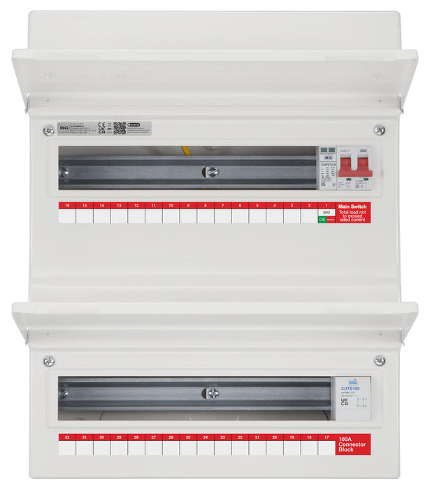 BG Fortress CF236MS31 36 Module 31 Way Unpopulated Metal Dual Row Consumer Unit with 100A Main Switch, 100A Terminal Block & 1x SPD