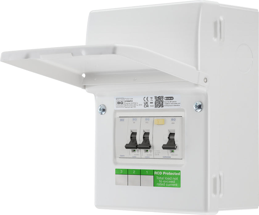 BG Fortress CF5R4P23 Garage Unit - IP20 Metal Enclosure, 40A Type A 30mA RCD, 6+32A MCB