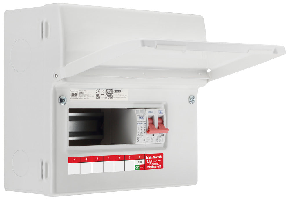 BG Fortress CF9MS6 9 Module 6 Way Unpopulated Metal Consumer Unit with 100A Main Switch & 1x SPD