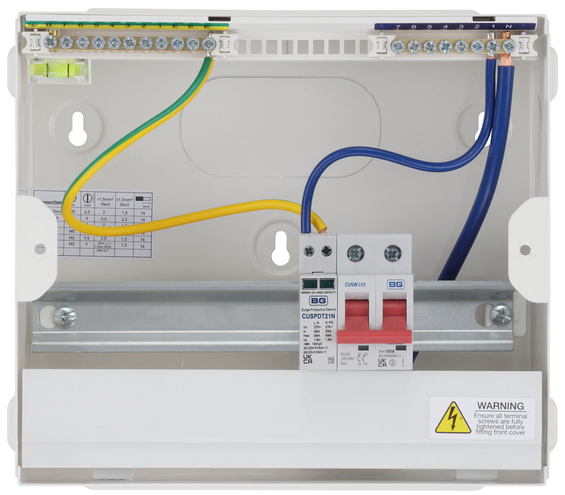 BG Fortress CF9MS6 9 Module 6 Way Unpopulated Metal Consumer Unit with 100A Main Switch & 1x SPD