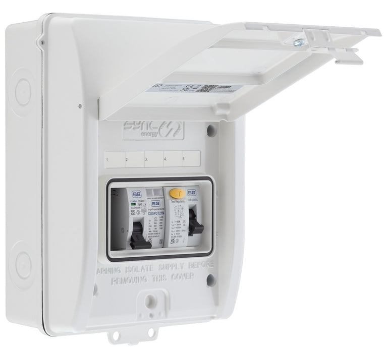 Sync Energy CFEV5AW 5 Module IP65 Weatherproof White Metal EV Charger Circuit Protection with 40A 30mA Type A RCD, 40A B Curve MCB & Type 2 SPD - westbasedirect.com