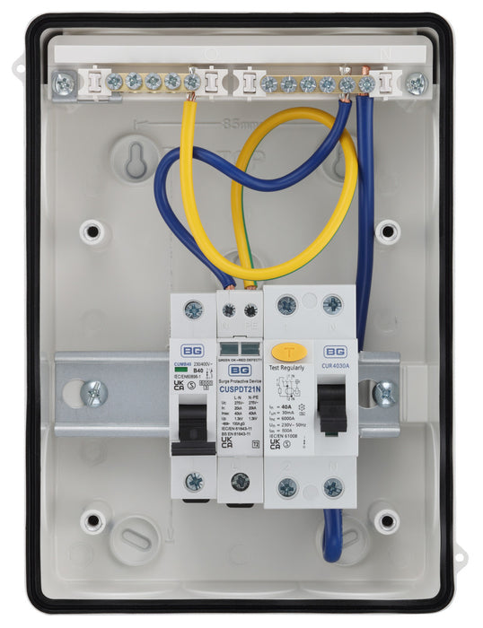 Sync Energy CFEV5AW 5 Module IP65 Weatherproof White Metal EV Charger Circuit Protection with 40A 30mA Type A RCD, 40A B Curve MCB & Type 2 SPD - westbasedirect.com