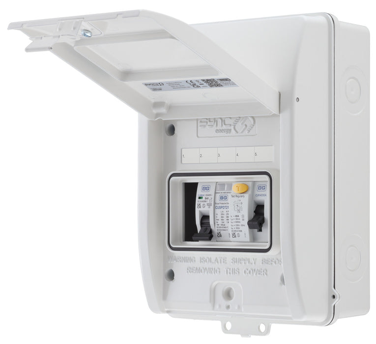 Sync Energy CFEV5AW 5 Module IP65 Weatherproof White Metal EV Charger Circuit Protection with 40A 30mA Type A RCD, 40A B Curve MCB & Type 2 SPD - westbasedirect.com
