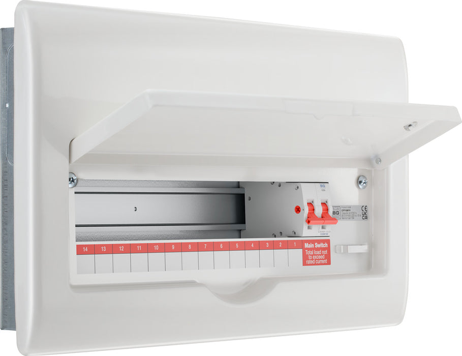 BG Fortress CFF16M14 16 Module 14 Way Unpopulated Fully Recessed Metal Consumer Unit with 100A Main Switch