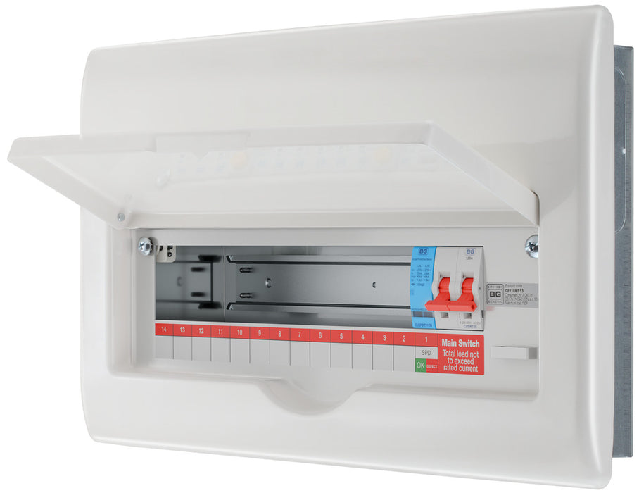 BG Fortress CFF16MS13 16 Module 13 Way Unpopulated Fully Recessed Metal Consumer Unit with 100A Main Switch & 1x SPD