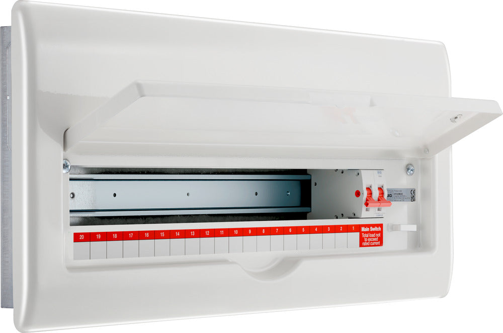 BG Fortress CFF22M20 22 Module 20 Way Unpopulated Fully Recessed Metal Consumer Unit with 100A Main Switch