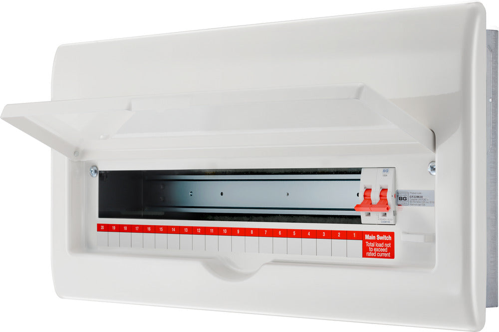 BG Fortress CFF22M20 22 Module 20 Way Unpopulated Fully Recessed Metal Consumer Unit with 100A Main Switch
