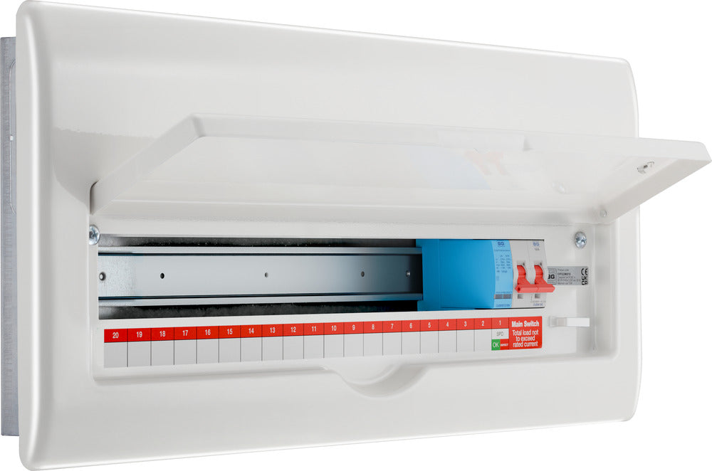 BG Fortress CFF22MS19 22 Module 19 Way Unpopulated Fully Recessed Metal Consumer Unit with 100A Main Switch & 1x SPD