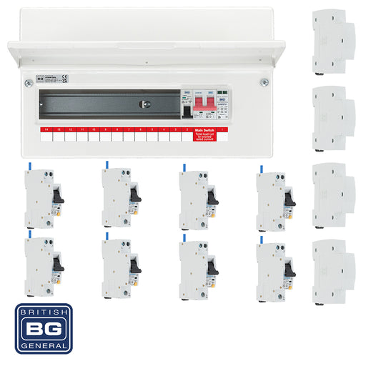 BG Fortress CFUSW12SPD 16 Module 12 Way 100A Main Switch Consumer Unit with T2 SPD + 8 RCBOs & 4x CUA19 FREE Blanks - westbasedirect.com