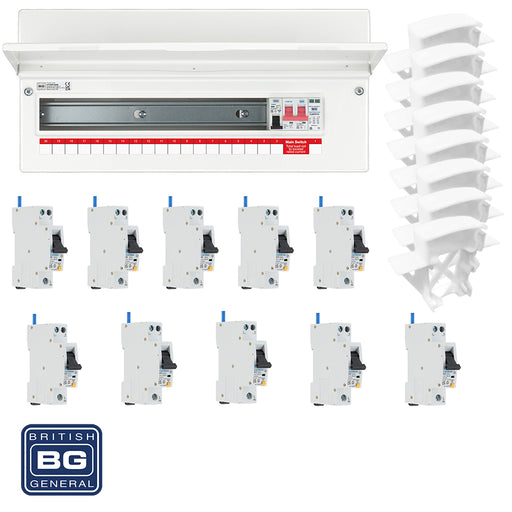 BG Fortress CFUSW18SPD 22 Module 18 Way 100A Main Switch Consumer Unit with T2 SPD + 10 RCBOs & 8x CUA04 FREE Blanks - westbasedirect.com