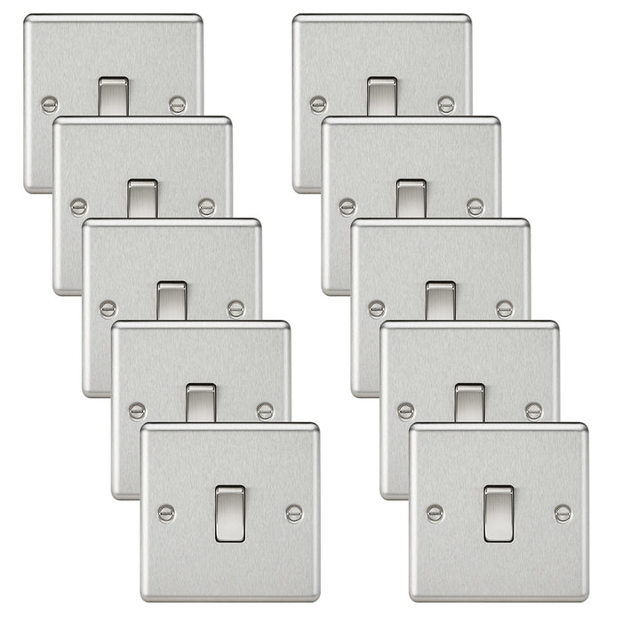 Knightsbridge CL2BCx10 Rounded Edge 10AX 1G 2-Way Plate Switch - Brushed Chrome (10 Pack)