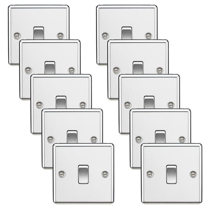 Knightsbridge CL2PCx10 Rounded Edge 10AX 1G 2-Way Plate Switch - Polished Chrome (10 Pack)