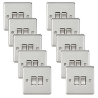 Knightsbridge CL3BCx10 Rounded Edge 10AX 2G 2-Way Plate Switch - Brushed Chrome (10 Pack)