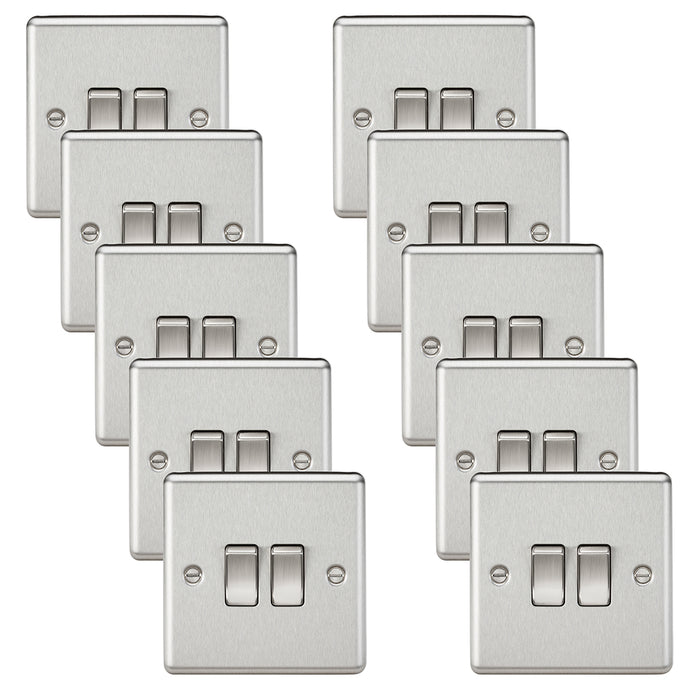 Knightsbridge CL3BCx10 Rounded Edge 10AX 2G 2-Way Plate Switch - Brushed Chrome (10 Pack)