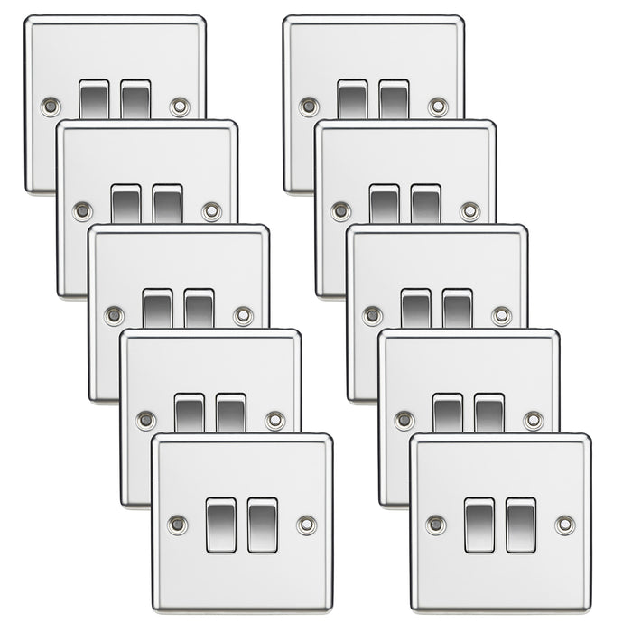 Knightsbridge CL3PCx10 Rounded Edge 10AX 2G 2-Way Plate Switch - Polished Chrome (10 Pack)