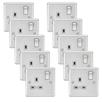 Knightsbridge CL7BCGx10 Rounded Edge 13A 1G DP Switched Socket - Brushed Chrome + Grey Insert (10 Pack)