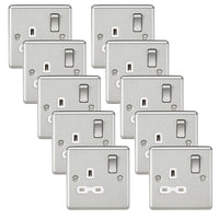 Knightsbridge CL7BCWx10 Rounded Edge 13A 1G DP Switched Socket - Brushed Chrome + White Insert (10 Pack)
