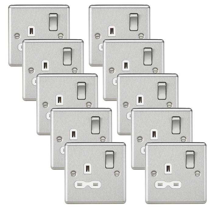 Knightsbridge CL7BCWx10 Rounded Edge 13A 1G DP Switched Socket - Brushed Chrome + White Insert (10 Pack)