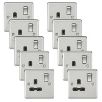 Knightsbridge CL7BCx10 Rounded Edge 13A 1G DP Switched Socket - Brushed Chrome + Black Insert (10 Pack)