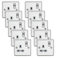 Knightsbridge CL7PCGx10 Rounded Edge 13A 1G DP Switched Socket - Polished Chrome + Grey Insert (10 Pack)