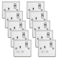Knightsbridge CL7PCWx10 Rounded Edge 13A 1G DP Switched Socket - Polished Chrome + White Insert (10 Pack)