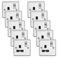 Knightsbridge CL7PCx10 Rounded Edge 13A 1G DP Switched Socket - Polished Chrome + Black Insert (10 Pack)