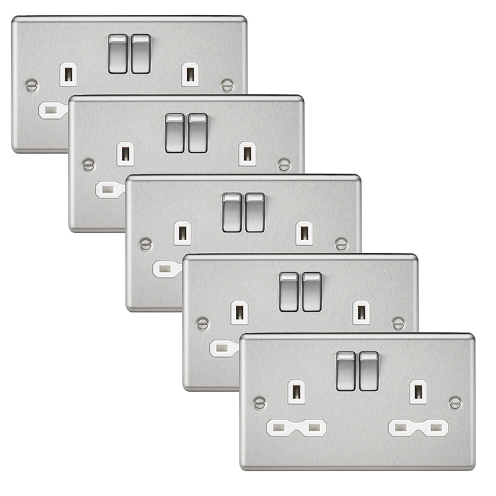 Knightsbridge CL9BCWx5 Rounded Edge 13A 2G DP Switched Socket - Brushed Chrome + White Insert (5 Pack)