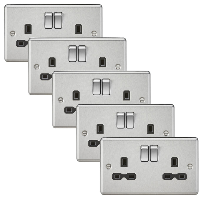 Knightsbridge CL9BCx5 Rounded Edge 13A 2G DP Switched Socket - Brushed Chrome + Black Insert (5 Pack)
