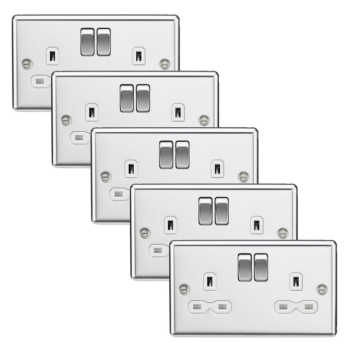 Knightsbridge CL9PCWx5 Rounded Edge 13A 2G DP Switched Socket - Polished Chrome + White Insert (5 Pack)