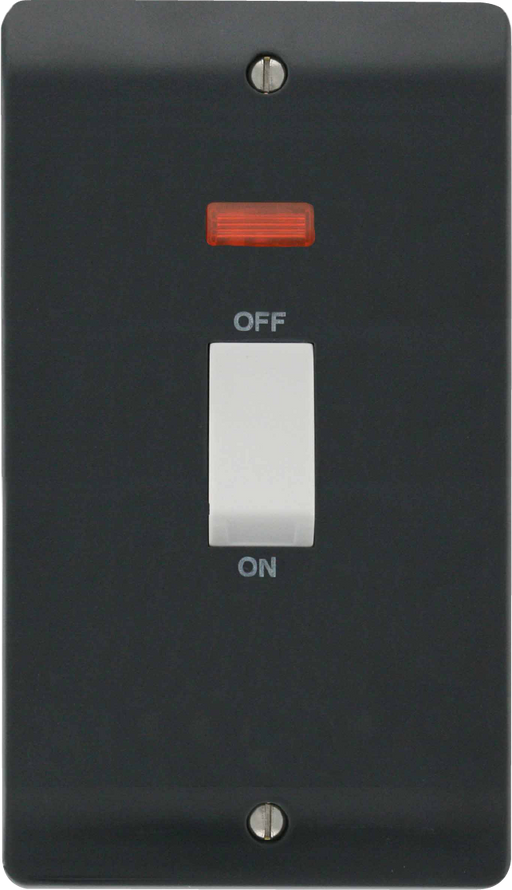 Click Mode CMA503AG Part M 45A 2G (Vertical) Double Pole Plate Switch + Neon (White Rocker) - Anthracite Grey - westbasedirect.com