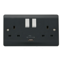 Click Mode CMA770AG Part M 13A 2G Switched Socket Outlet + 1x 2.1A USB - Anthracite Grey