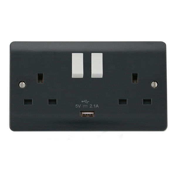 Click Mode CMA770AG Part M 13A 2G Switched Socket Outlet + 1x 2.1A USB - Anthracite Grey - westbasedirect.com