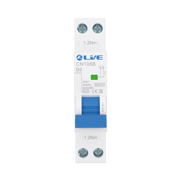 LIVE Electrical CN106B 1P+N 6A B Curve 6kA MCB
