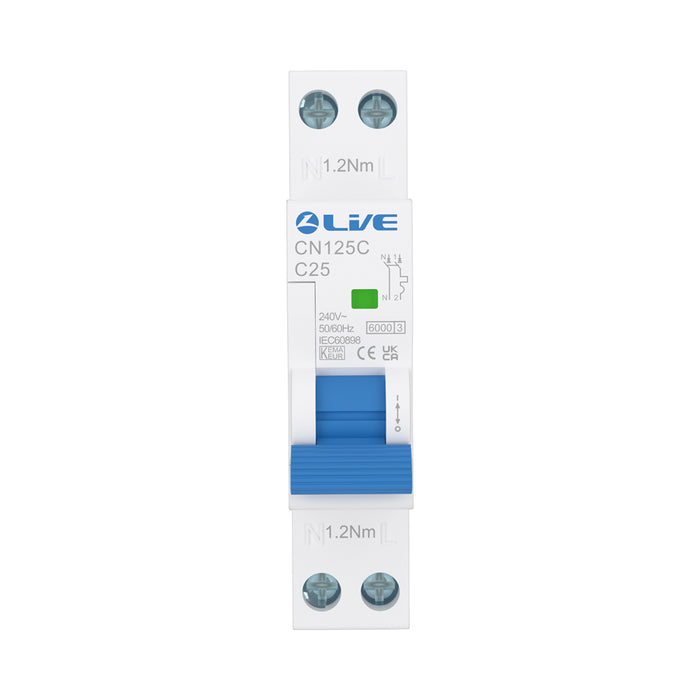 LIVE Electrical CN125C 1P+N 20A C Curve 6kA MCB