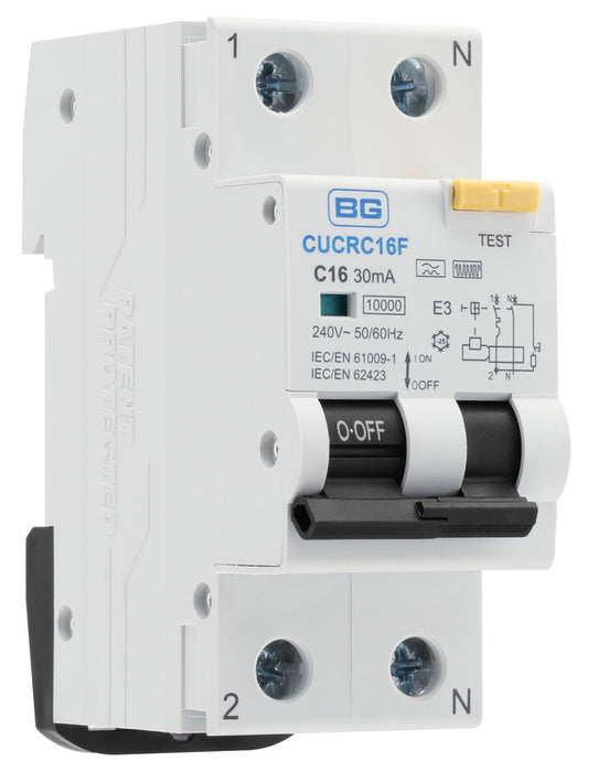 BG CUCRC16F 16A 30mA C Curve Type F Double Pole Compact RCBO Bi-Directional