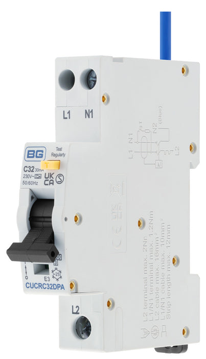 BG CUCRC32DPA 32A 30mA C Curve Type A Double Pole Compact RCBO Bi-Directional