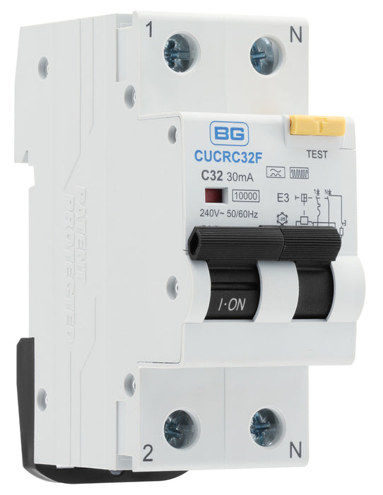 BG CUCRC32F 32A 30mA C Curve Type F Double Pole Compact RCBO Bi-Directional