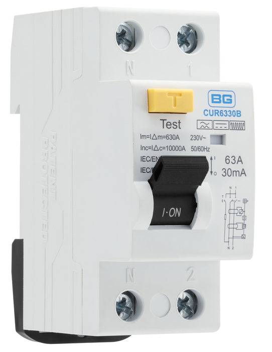 BG CUR6330B 63A Double Pole 2 Module 30mA Type B RCD Bi-Directional