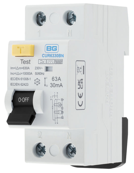 BG CUR6330BN 63A Double Pole 2 Module 30mA Type B RCD Bi-Directional - westbasedirect.com