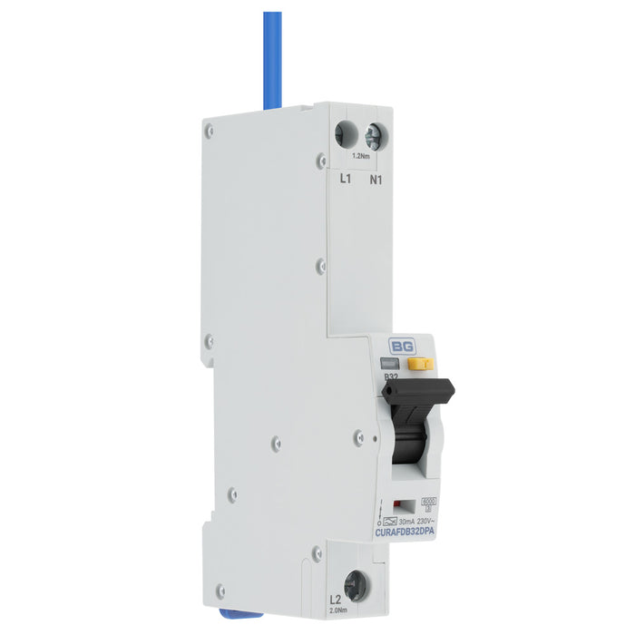 BG CURAFDB32DPA 32A 30mA Single Module Double Pole B Curve Bi-Directional Type A AFDD - westbasedirect.com