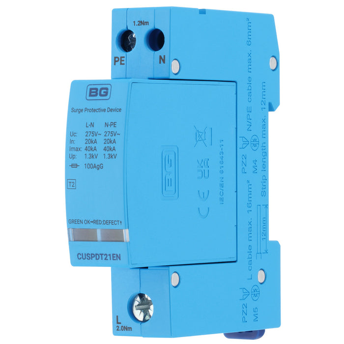 BG Fortress CUSPDT21EN Type 2 Single Phase Surge Protection Device TNS PME & TT Systems