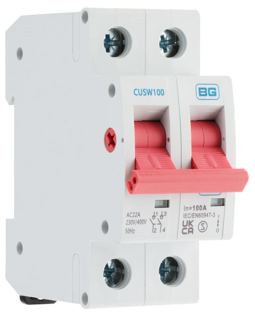 BG CUSW100 100A Double Pole 2 Module Main Switch (Isolator) - westbasedirect.com