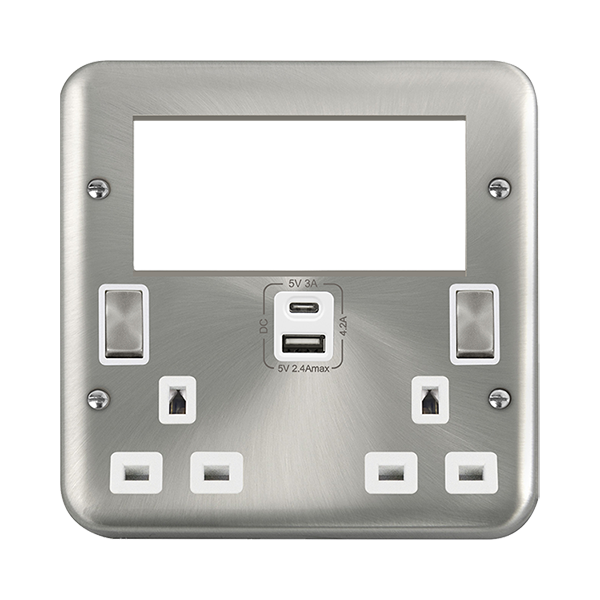 Click Deco Plus DPSC684WH 2 Gang 3 Pin Safety Shutter Type A & C USB S ...