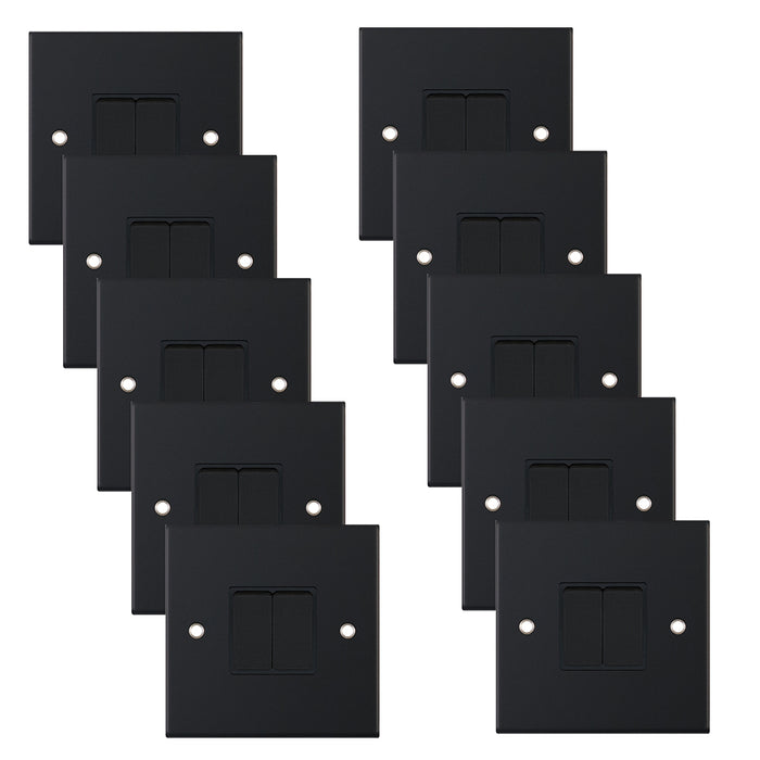 Selectric DSL11-02 5M 2 Gang 2 Way 10AX Plate Switch - Matt Black, Black Insert (Pack 10)