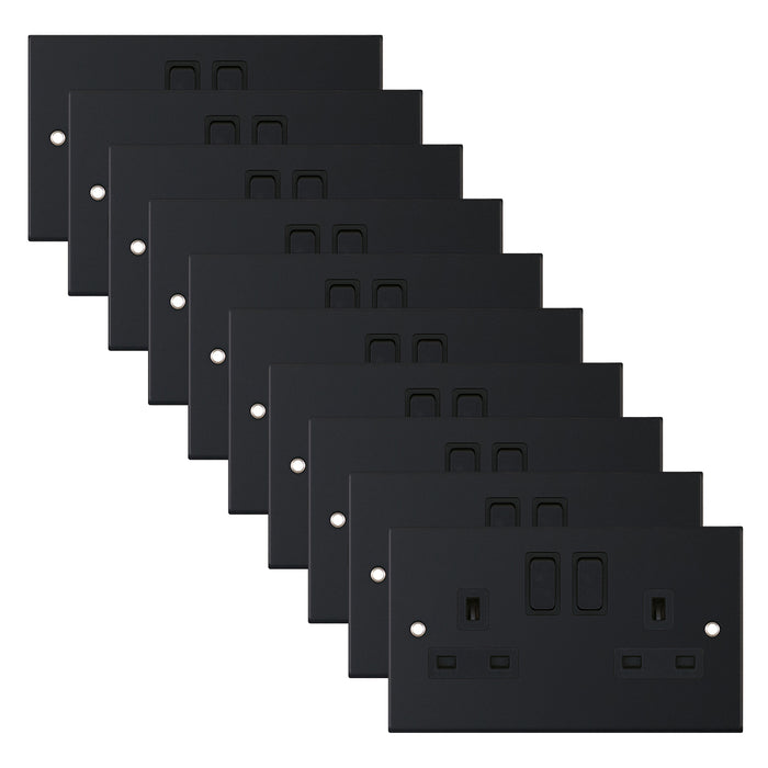 Selectric DSL11-22 5M 2 Gang 13A Switched DP Socket Outlet with 2 Earth Terminals - Matt Black, Black Insert (Pack 10)