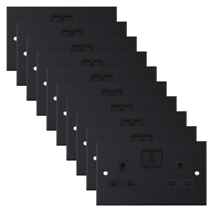 Selectric DSL11-51 5M 2 Gang 13A Switched SP Socket Outlet - Matt Black, Black Insert (Pack 10)