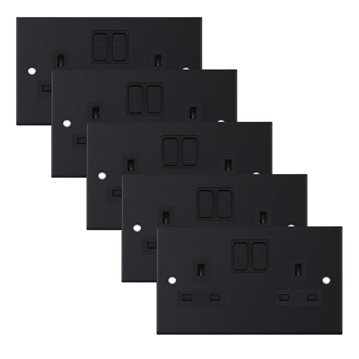 Selectric DSL11-51 5M 2 Gang 13A Switched SP Socket Outlet - Matt Black, Black Insert (Pack 5)