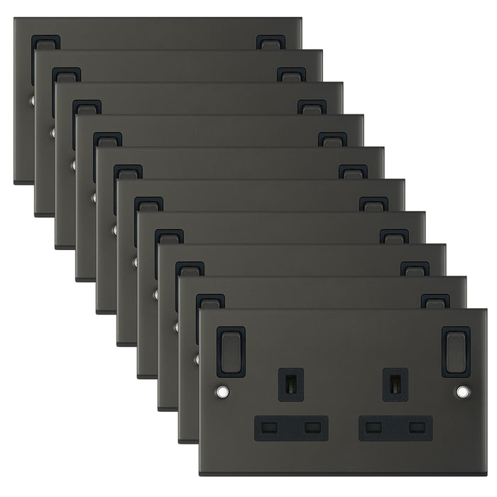 Selectric DSL12-85 5M 2 Gang 13A Switched DP Socket Outlet with Outboard Rockers & 2 Earth Terminals - Dark Bronze, Black Insert (Pack 10)